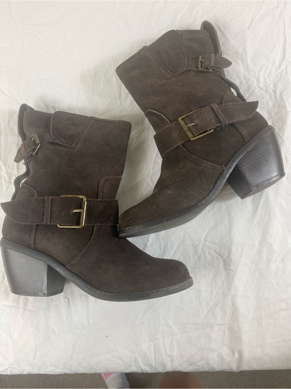 Dolce Vita Dark Brown Suede Buckle Ankle Boots Moto